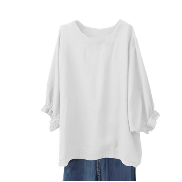 mfyjkho Tops Deportivos Para Mujer, Top Informal De Moda Para Mujer Con Cuello Redondo Y Mangas Farol De Color Liso Tops Para Salir Xxxl