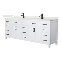 Beckett 84" White Double Vanity & Giotto Quartz Top (1-Hole) & Black Trim