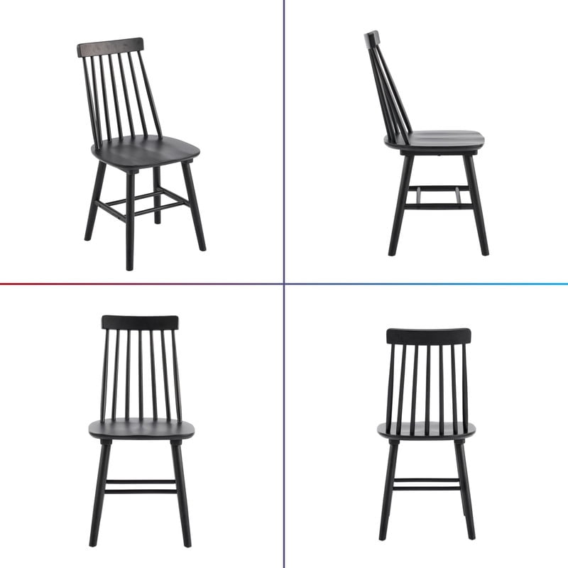 Solid Wood Dining Chairs Set of 4, Ergonomic Windsor Backrest Mid-Century Modern Armless Kitchen Side Chairs