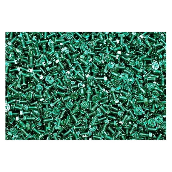 (900) Combo Drive Hex Washer Head 10-32 x 3/8 Grounding Screws #10 Green Zinc