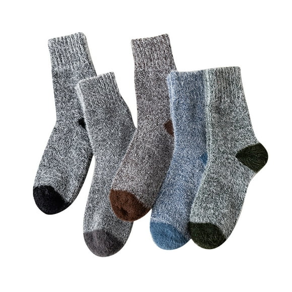 LckLvx 5 Pairs Womens Warm Winter Socks Fleece Lined Thick Thermal Socks Soft Comfy Mid Calf Socks Multicolors