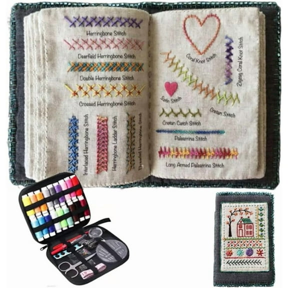 Beginner Friendly Stitch Book with 106 Different Stitches, Embroidery Stitch Book with Multiple Stitches, DIY Sewing Books with Tool Set and Instructions, Needlework Sewing Practice(1set)