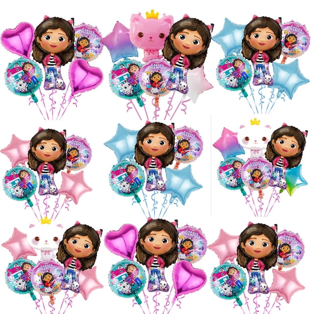 Juego de globos de película de aluminio periférico de casa de muñecas de Gabby de dibujos animados, diseño de escena de cumpleaños para niños, lindo gato de Ángel, regalos creativos