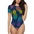 thumbnail image 2 of Goofa Abstract Bright Pineapple Fruit Retro Printed Women Rash Guard Short Sleeve,Tummy control Swimsuit Surfing Swimsuit Bathing Suit One Piece Swimsuit UPF 50-Small, 2 of 9