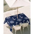 thumbnail image 2 of 60x120 Inch Outdoor Tablecloth with Umbrella Hole Zipper Rectangle Navy Blue Anchor Nautical Rectangular Tablecloths Outside Waterproof Rudder Coastal Summer Ocean Patio Table Cloth Cover for Picnic, 2 of 8