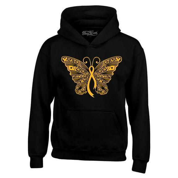 Shop4Ever Men's Gold Ribbon Butterfly Hooded Sweatshirt Hoodie XX-Large Black