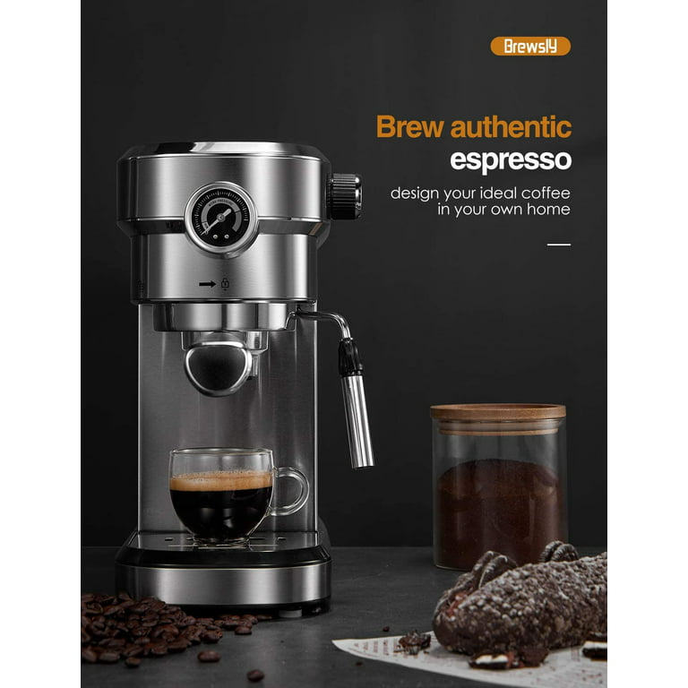 TRU 15-Bar Semi-Automatic All-In-One Espresso Maker with Grinder and  Frother, Stainless Steel CM-7301
