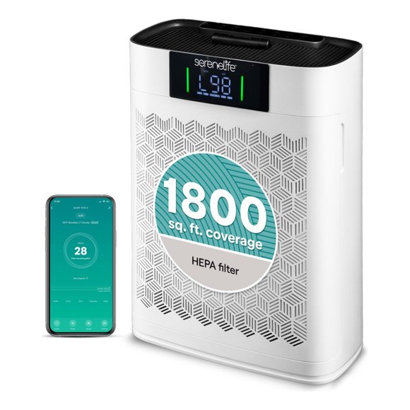 Purificador de Aire con Filtro HEPA SereneLife, Control Inteligente WiFi y App, Elimina Polvo y Olores, Ideal Mascotas y Alergias, Ultra Silencioso para Dormitorios y Salas Grandes, Cobertura 100 m²