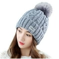 thumbnail image 2 of ICHUANYI Women's Winter Hat Solid Fuzzy Lined Chunky Beanie with Pom Ball, 2 of 3
