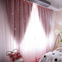Double-Deck Cloth & Blackout Floor-standing Curtain Star Hollow Curtain Drape High Shading Curtains Pink