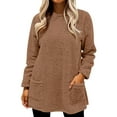 thumbnail image 6 of Womens Solid Color Crewneck Pullover Fluffy Sweatshirts Winter Warm Loungewear Tops with Pockets Brown L, 6 of 6