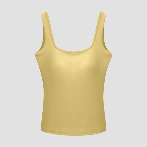 tarylea Womens Tank Tops Built in Bra Sleeveless Built in Bra Square Neckline Fitted Tops Casual Summer Plain Color Tops