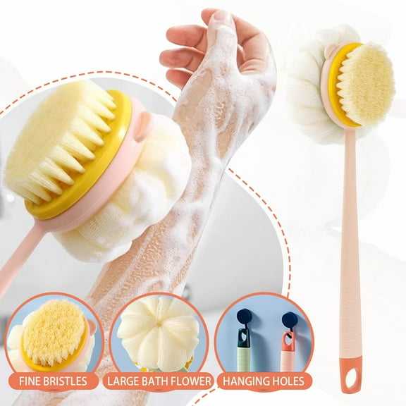 Exfoliating Body Scrubber - Dry Brushing Body Back Scratcher Brush for Shower, 35Cm/13.78In Lenth Shower Brush Long Handle with Stiff And Soft Bristles (1Pc)