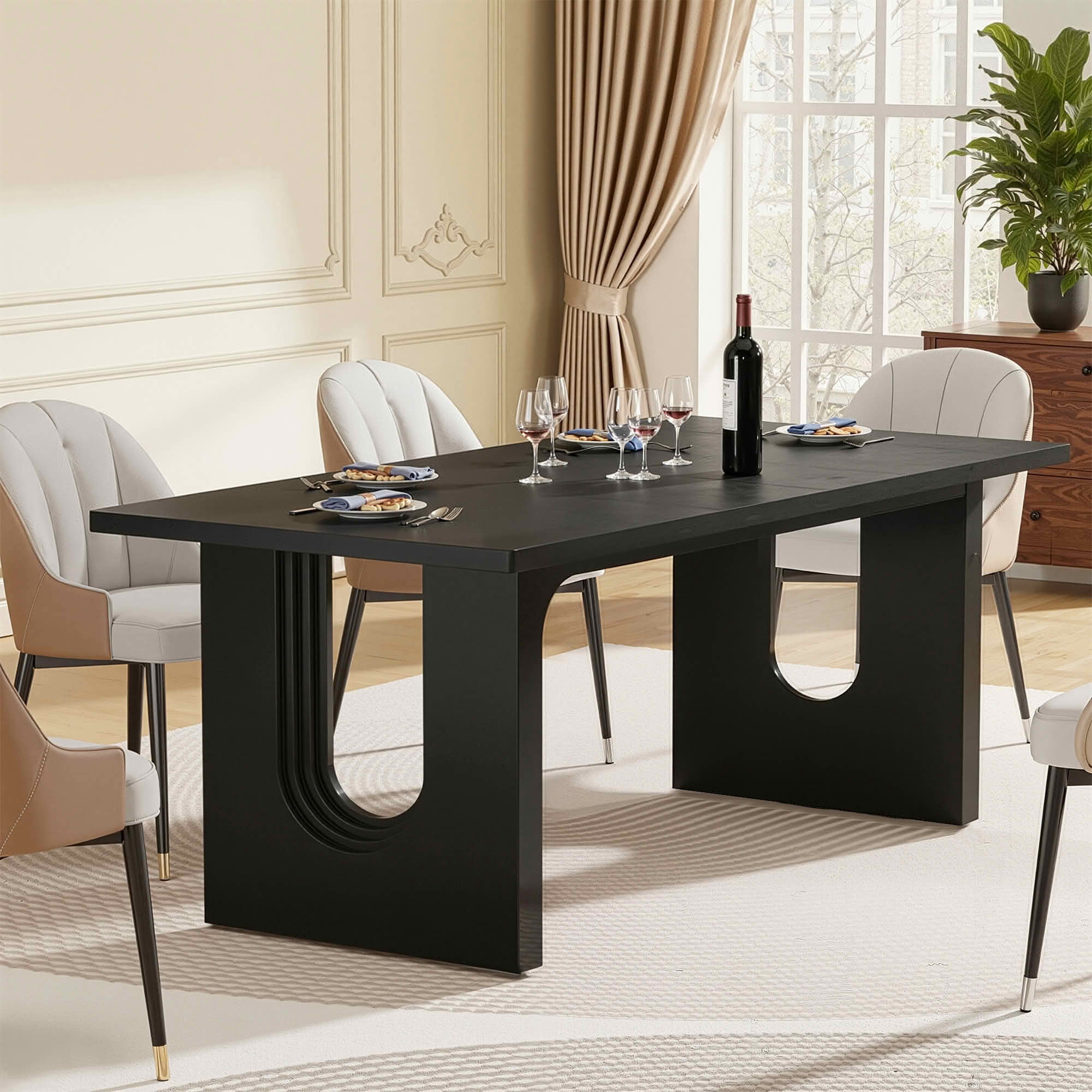 MAYEERTY 71 Inch Modern Rectangular Dining Table, Large Wood Kitchen Dinner Table with Double Pedestal Base for 6 to 8 People