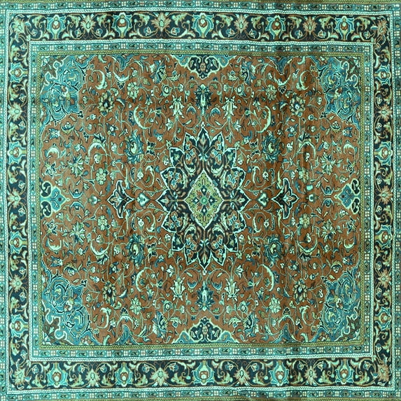 Ahgly Company Indoor Square Persian Turquoise Blue Traditional Area Rugs, 8' Square