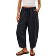 thumbnail image 5 of Casual Linen Pants for Women Harem Pants Barrel Trousers Loose Fit Capris Pants High Waisted Drawstring Straight Leg Pants Elastic Waist Trousers With Pockets Lounge Pants for Women Beach, 5 of 9