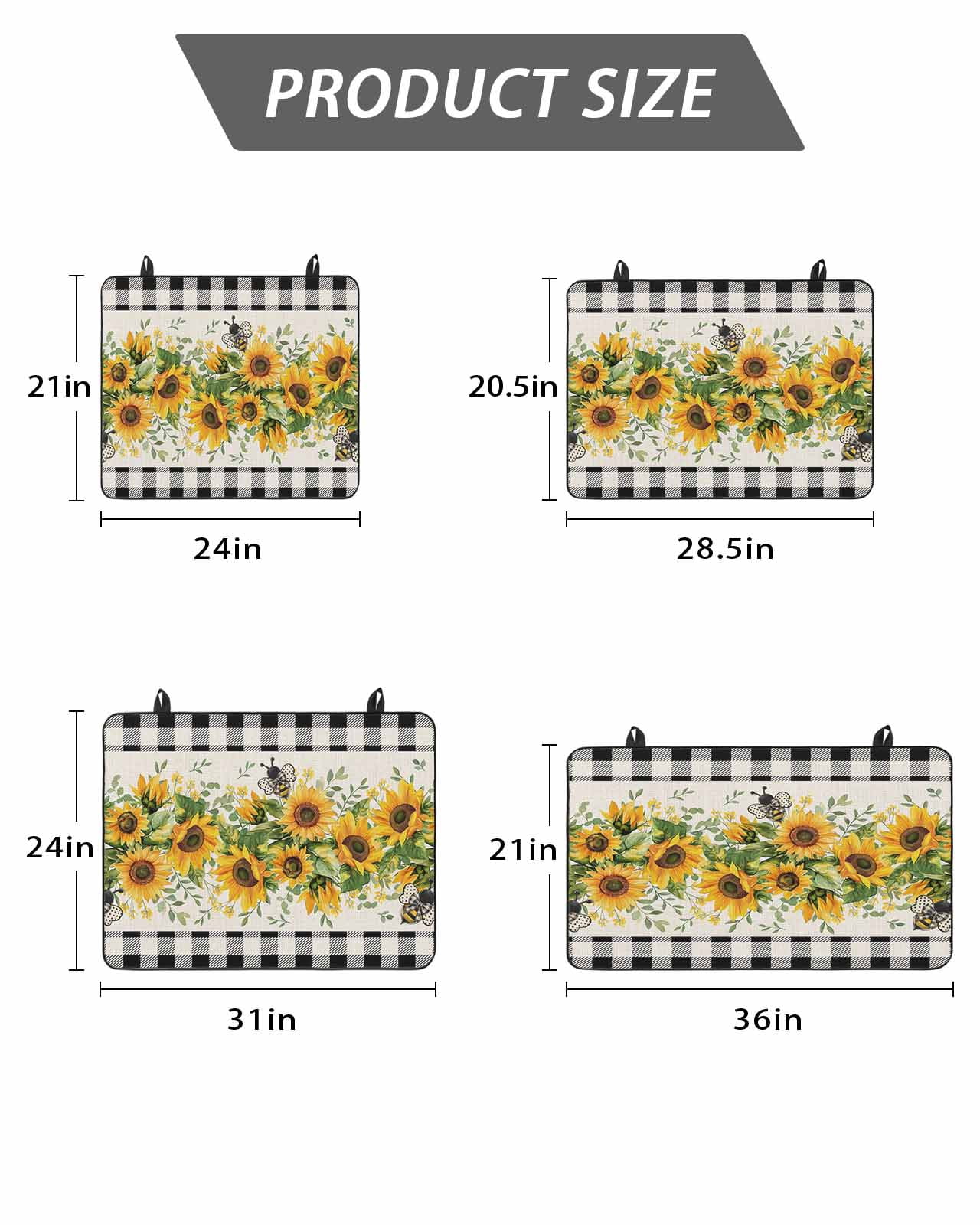 Stove Top Covers for Electric Stove, Sunflower Glass Stovetop Cover Protector, Summer Botanical Bee Rustic Black Plaid Induction Cooktop Protector Oven Mat for Kitchen Countertop 24"x21"