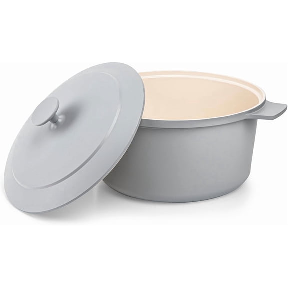Gotham Steel Dutch Oven 5 Qt Pot With Lid Nonstick Ceramic Cooking Hot Pot Cast Aluminum Induction Stock Pot, Gray