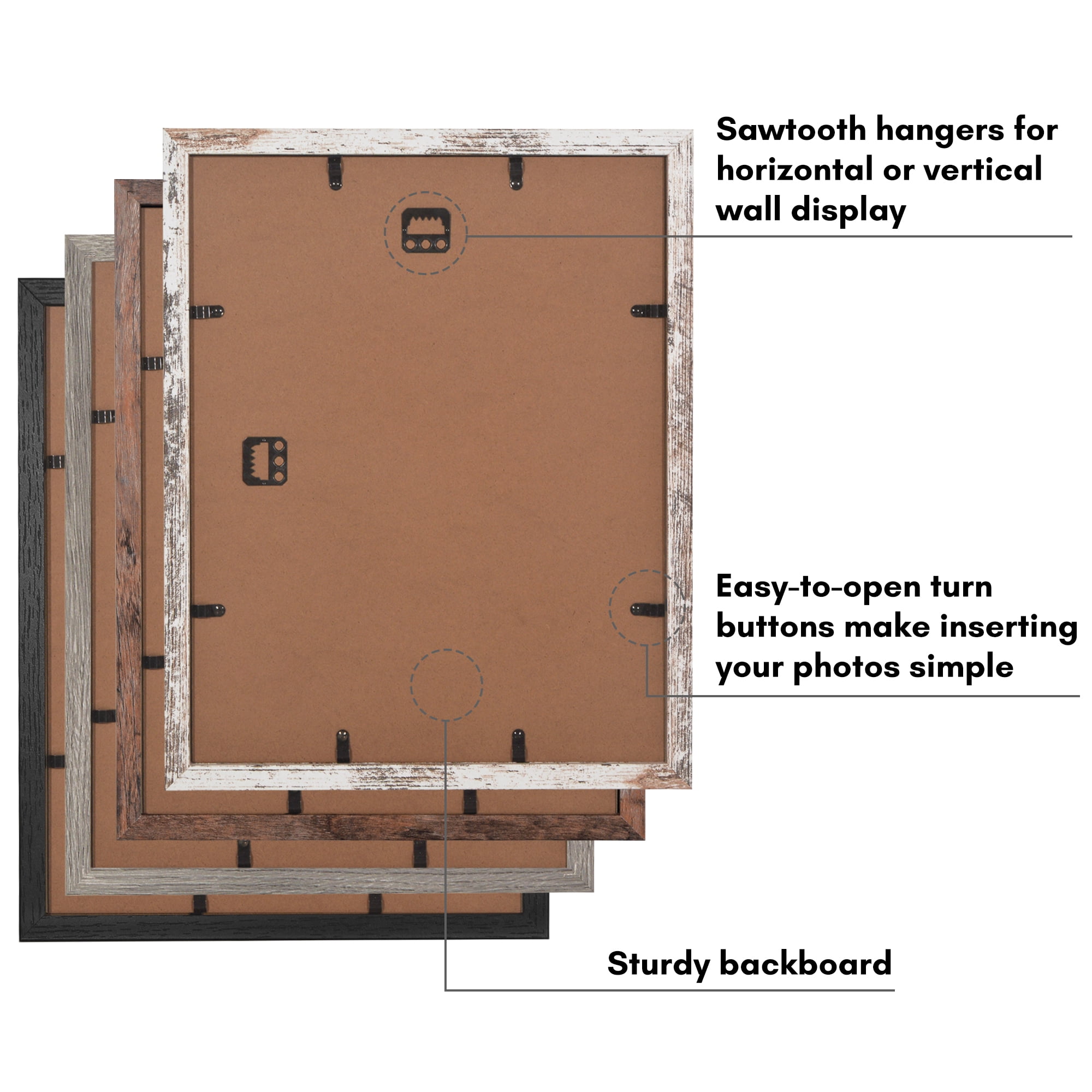 Americanflat 11x14 Picture Frame with 8x10 Mat 4 Pack - Rustic Picture Frames Shatter Resistant Glass and Easel