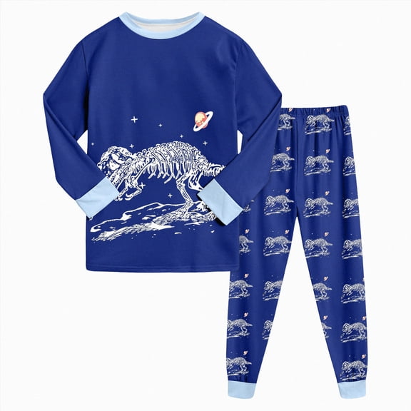 NOLDARES Toddler Boys Pjs Pajama Set 2 Piece Cotton Long Sleeve Top and Pants Print Comfy Sleepwear Boys Toddler 6-12 Months 12-24 Months 2t 3t 4t 5t 6t 7t 8t 9t Children,Dark Blue,3-4 Y