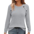 thumbnail image 5 of Xdegoge Womens Crewneck Ribbed Sweater Long Sleeve Pullover Tops with Button Shoulder Details Casual Fall Winter Knit Elegant Basic Fitted Knitwear, 5 of 7
