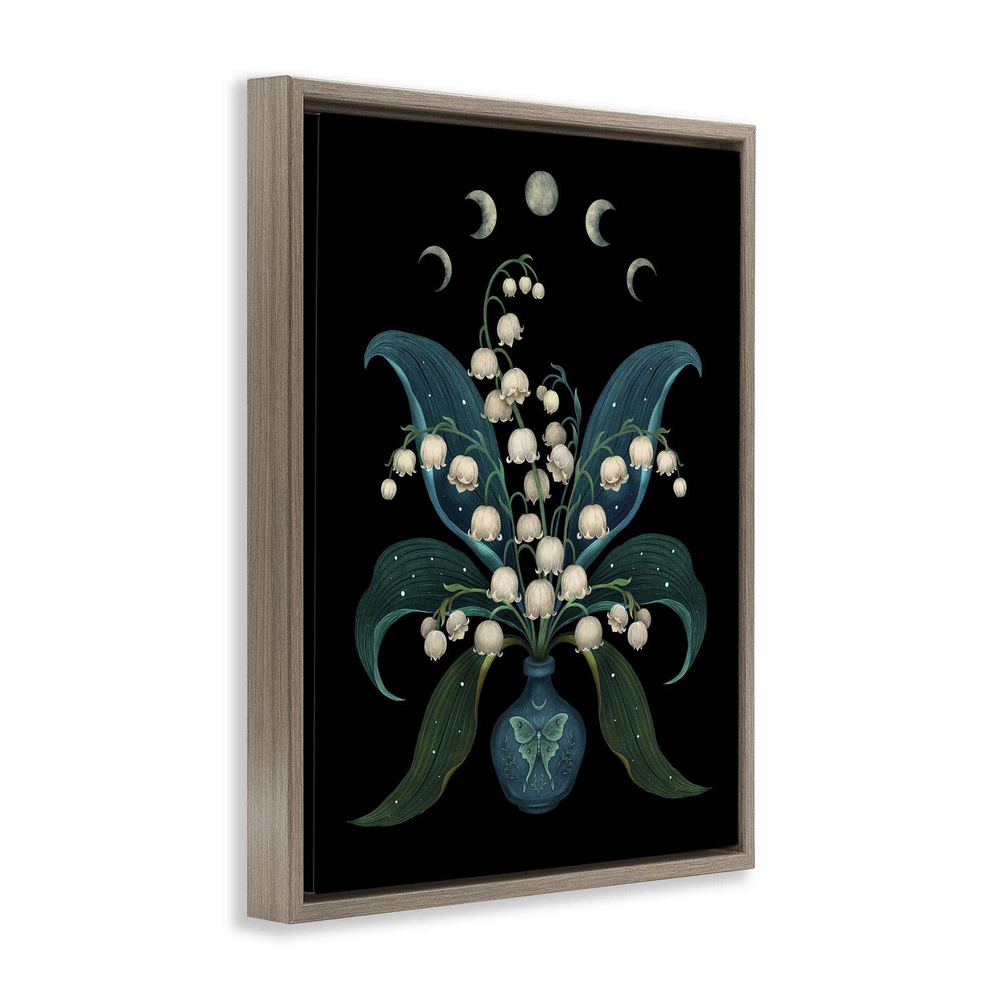 Stupell Industries Lunar Lily Of Valley Brown Framed Floater Canvas Wall Art, design by Episodic Drawings
