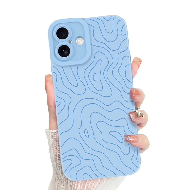 Funda de teléfono MZELQ para iPhone 16 Plus Silicone Wave Ripple Blue