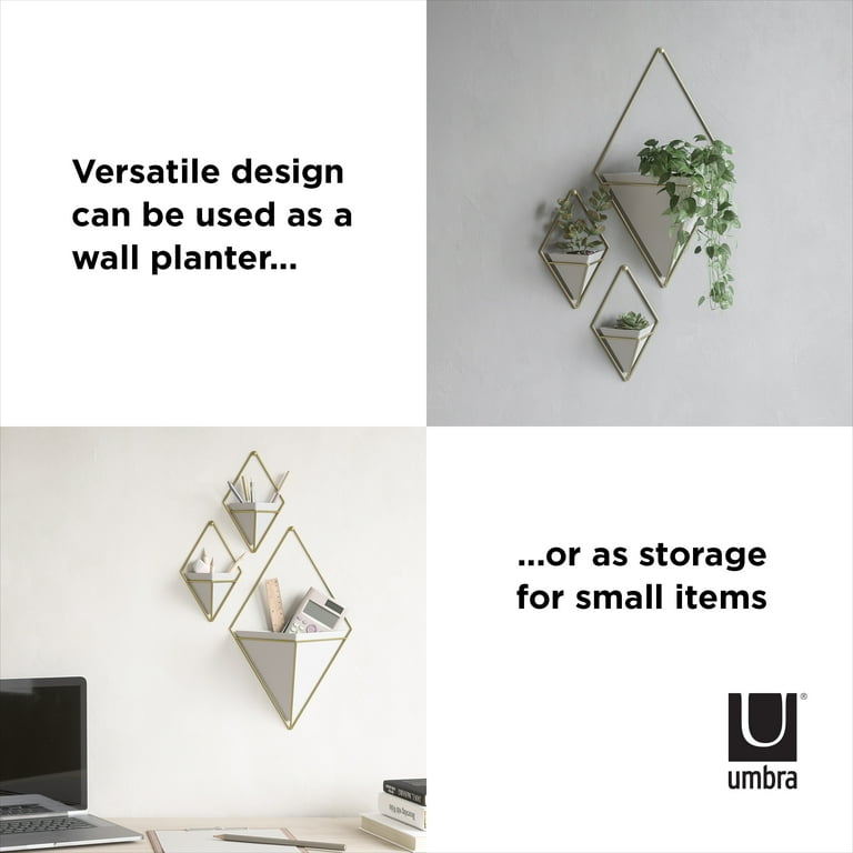 Umbra Trigg Geometric Hanging Planter Wall Decor (Small, Set of 2), White/Brass Umbra Trigg Geometric Hanging Planter Wall Decor (Small, Set of 2), White/Brass