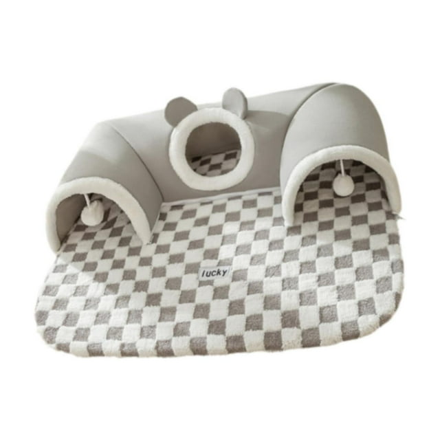 QualitChoice Cat Tube Cave With Washable Bed Designed For Indoor Cats Offering Exciting Interactive Fun Cat Tunnel 2 In 1 gray M