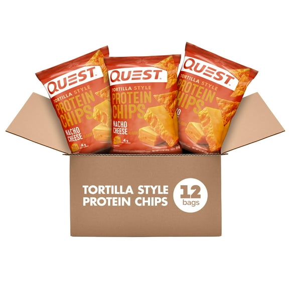 Quest Tortilla Style Protein Chips, Nacho Cheese Flavored, 1.1oz Bags, 12 Count