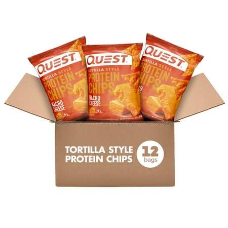 Quest Tortilla Style Protein Chips, Nacho Cheese Flavored, 1.1oz Bags, 12 Count