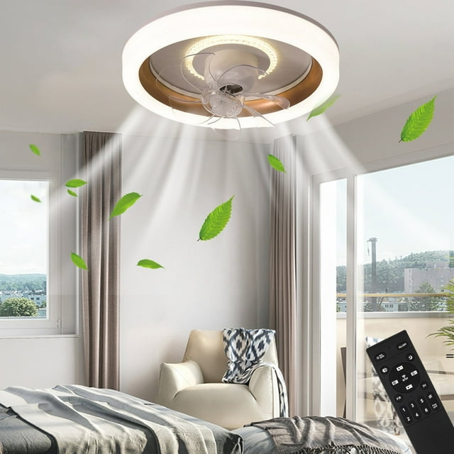 Ceiling Fans with Lights and Remote Clearance,360 °Moving Modern Ceiling Fans with Lights and Remote,Dimmable Low Profile Ceiling Fan,Flush Mount Bladeless Ceiling Fan for Bedroom Home Restaurant