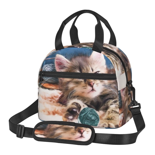 Easygdp Playful Cat Caja de Almuerzo para Mujeres y Hombres, Bolsa de Almuerzo Insulada, Bolsas Reutilizables Impermeables para Viajes, Trabajo y Picnics