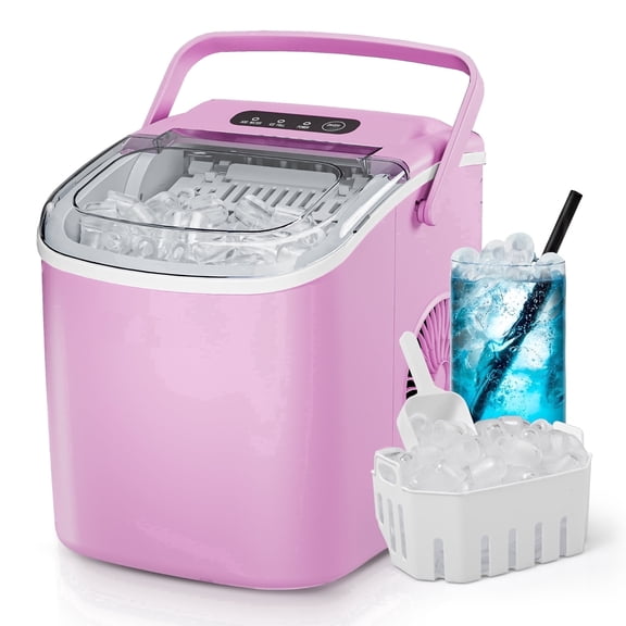 Simzlife 26 lbs/24H Countertop Ice Maker Machine,One-Button Operation,9 Bullet-Shaped Ice in 6 Min, Auto-Cleaning