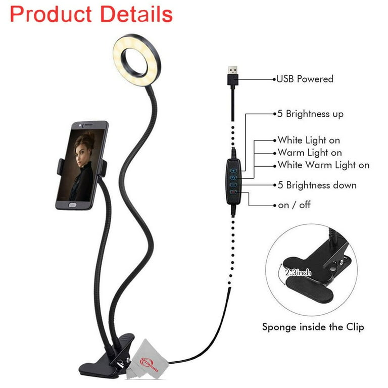 Two Pieces Selfie Ring Light with Cell Phone Holder Desk Clamp