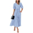 thumbnail image 3 of Vestido midi PRETTYGARDEN Verano 2025 de manga corta con cuello en V para mujer, 3 of 6
