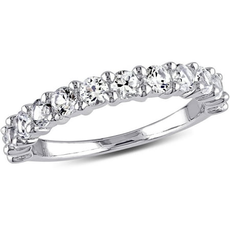 Miabella 1-1/10 Carat T.G.W. Created White Sapphire Sterling Silver Semi-Eternity Wedding Band