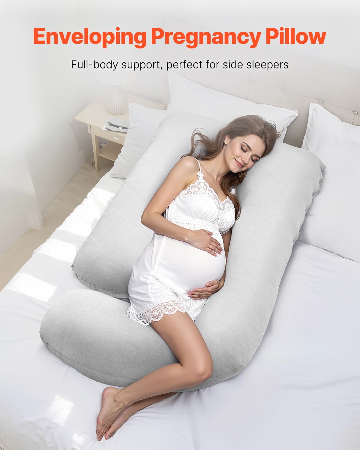 VEVOR Pregnancy Pillow, G-Shaped Maternity Pillow for Sleeping, Full-Body Support Pillow with Removable & Washable Cover, Soft and Breathable Pregnancy Body Pillows for Back, Belly, Hips
