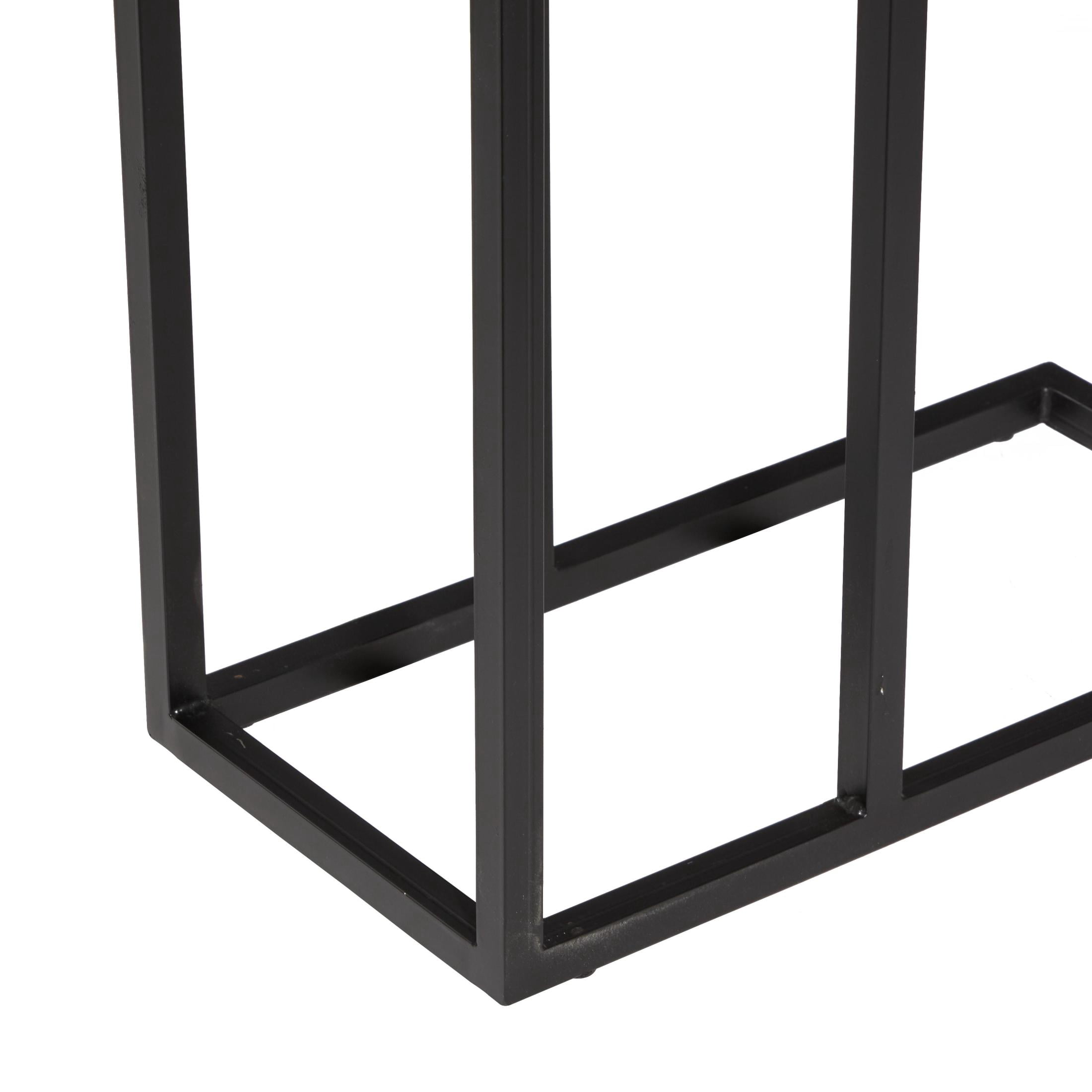 DecMode 11" x 25" Brown Teak Wood Live Edge Top Accent Table with Black Metal Base, 1-Piece