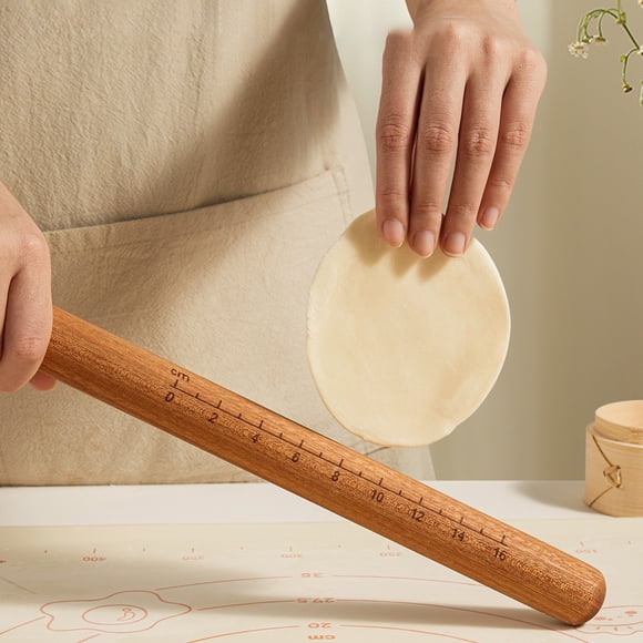 Rodillo de Madera | Madera Natural Sólida | Superficie Antiadherente, Empuñadura Ergonómica, Uso Multipropósito | 16 Pulgadas