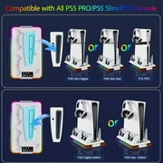 PS5/Pro/Slim Stand and Cooling Station with Controller Charging Station, 3-Level Cooling Fan, Dual PS5 Controller Charger, Headset Holder, Game Storage for PlayStation 5 Digital/Disc Console
