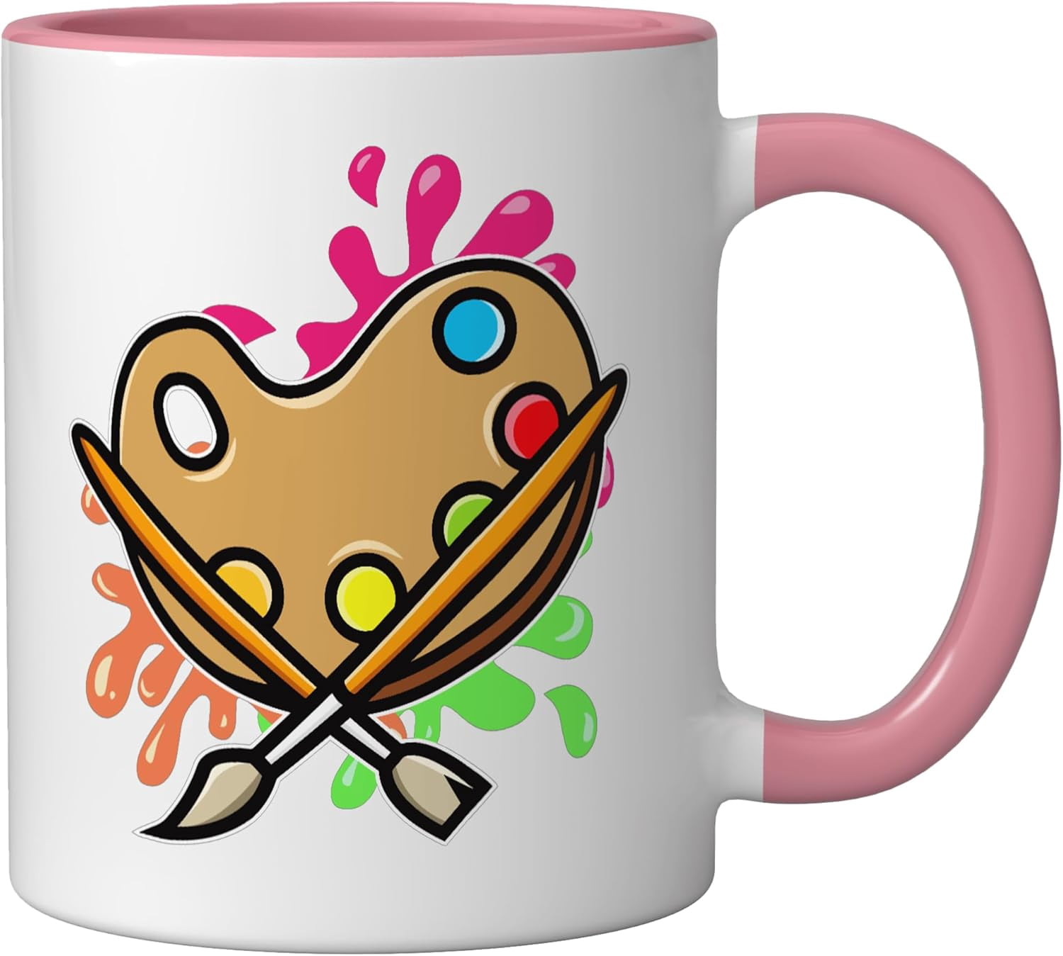 JJEAN-Artist Paint Palette And Brushes I Art I Artist Ceramic Mug, Pink/White