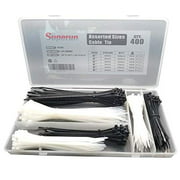 Superun Zip Tie Kit - 400 Piece Zip Ties Assorted Sizes 4 Inch, 6 Inch, 8 Inch Mix Pack in Black & White Wire Ties assortment