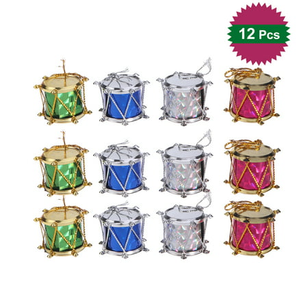 12pcs 2cm Colorful Glitter Mini Drum Christmas Tree Ornaments Hanging Decoration Pendant Christmas Holiday Wedding Party Decor (Assorted