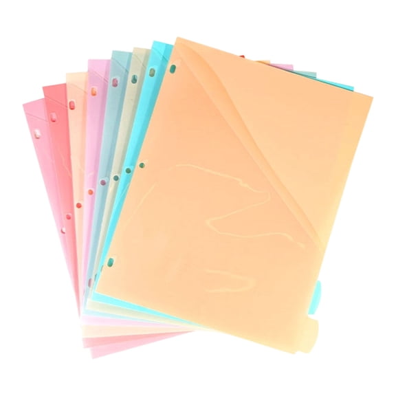A4 3-Hole Pocket Dividers, 8 Pack Plastic Index Separators with Side Slanted Pockets and Color Tabs, Transparent Document File Divider Pages for Paper Organization.