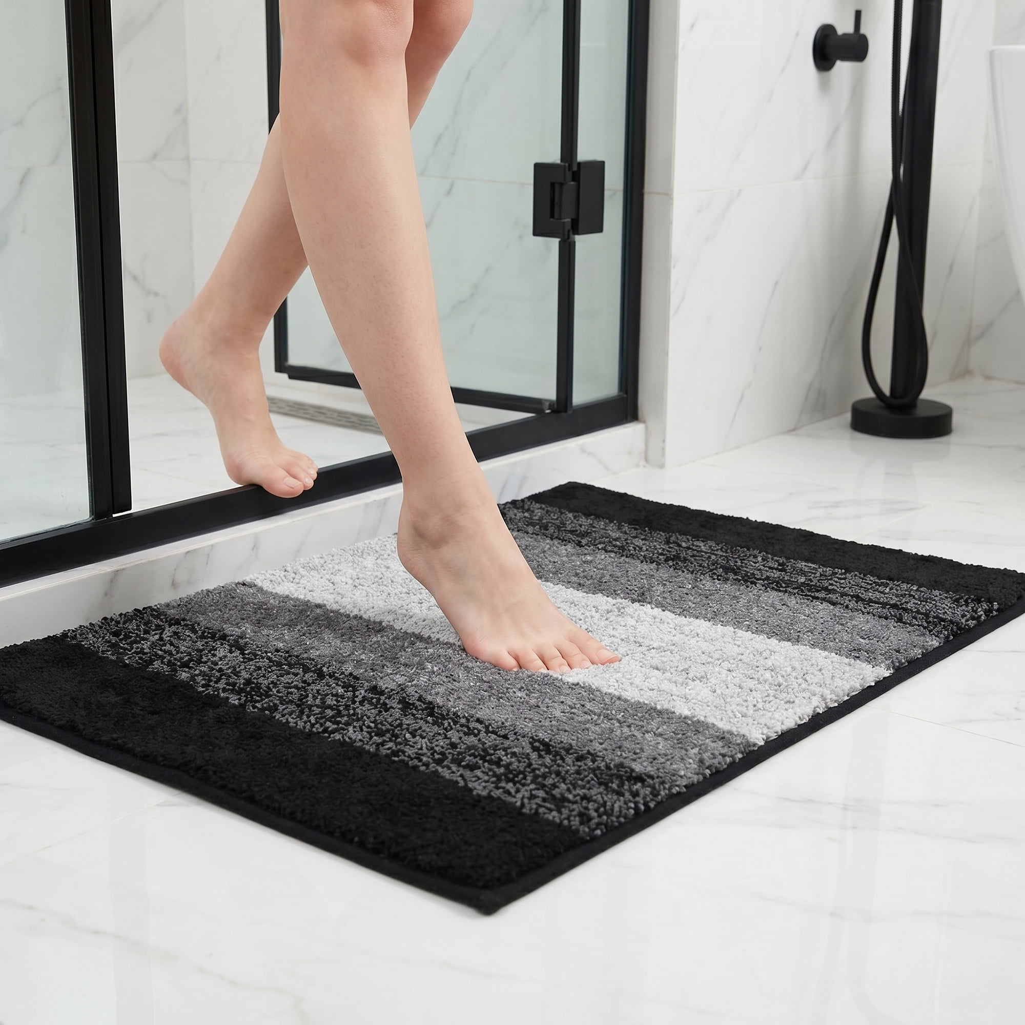 Unique Bargains Soft Absorbent Plush Non-Slip Machine Washable Bath Mat Black 32" x 20"