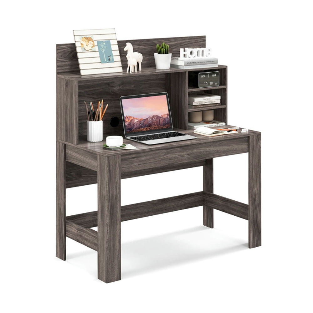 Demi Bonn 48" Writing Computer Desk with Anti-Tipping Kits and Cable Management Hole, Small Home Office Desk Study Writing Table, Brown