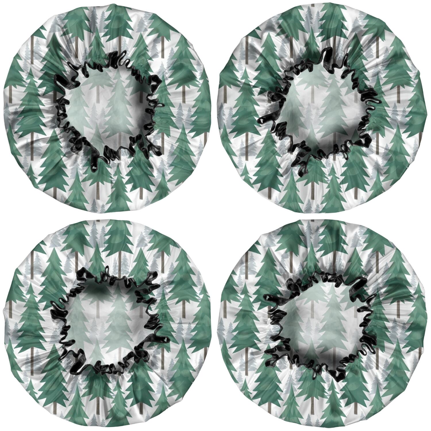 Shower Caps,Green Christmas Tree Pattern Waterproof Shower Cap for Women 4 Pieces,Double Reusable Hair Cover for Shower PEVA Elastic Stretch Hem