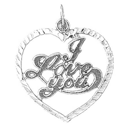 18K White Gold I Love You Pendant - 24 mm