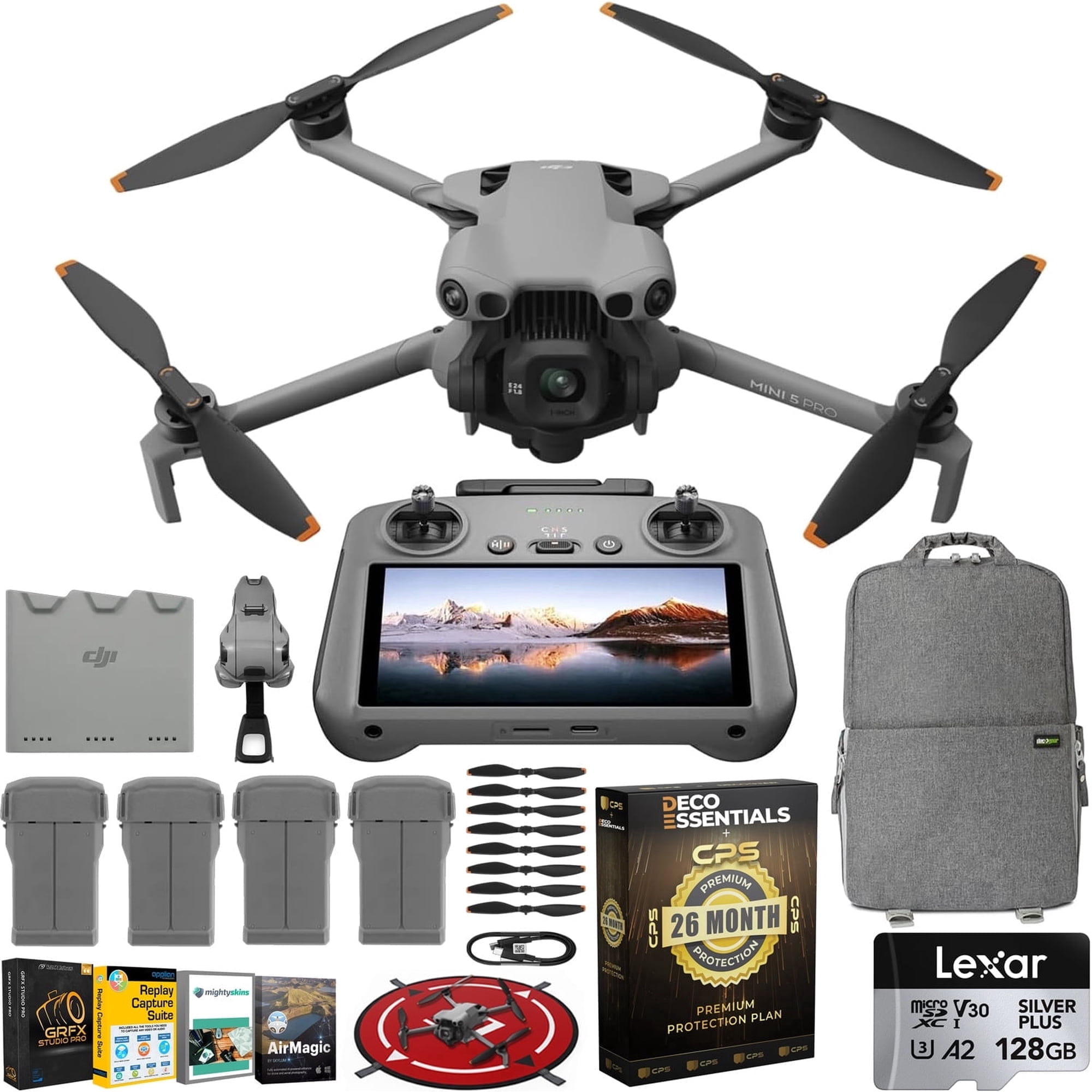 DJI Mini 5 Pro Drone CA Fly More Combo (RC 2) 1" CMOS Sensor, 4K Video, Obstacle Sensing, 4 Battery Bundle with Deco Essentials CPS Exclusive 26 Month Protection Pack, Software & Accessory Kit